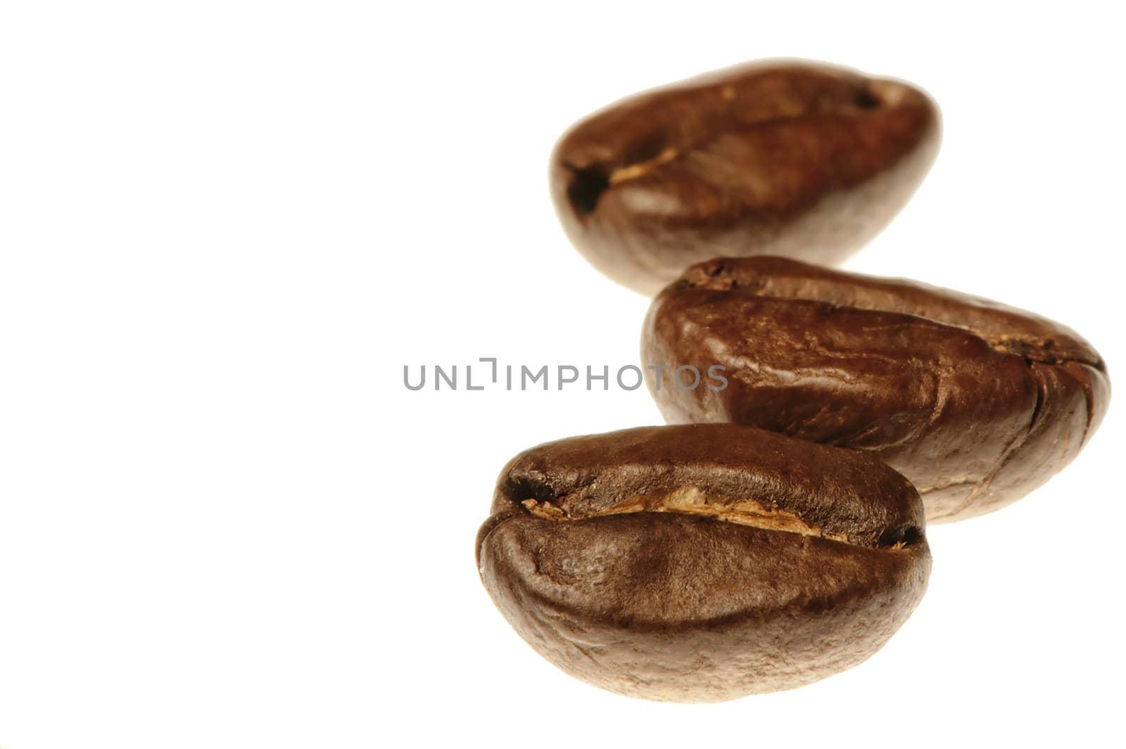 Three coffee beans on white by kosmsos111