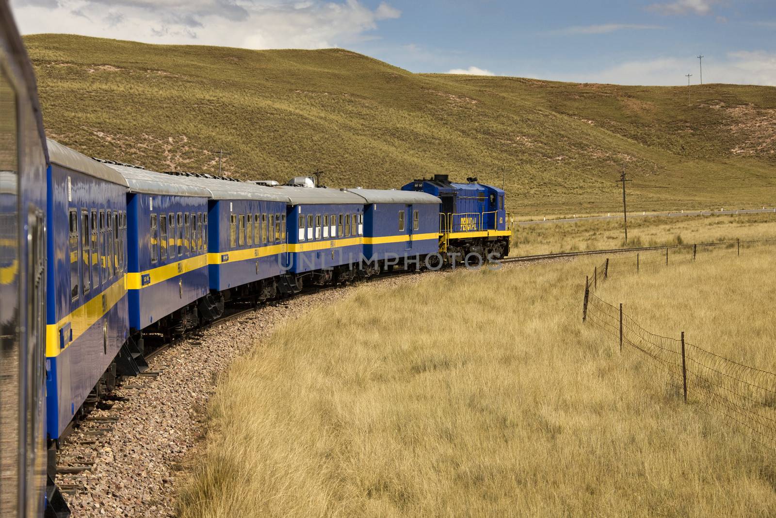 Train from Cusco across the Altiplano to Puno and Lake Titicaca in southern Peru.
