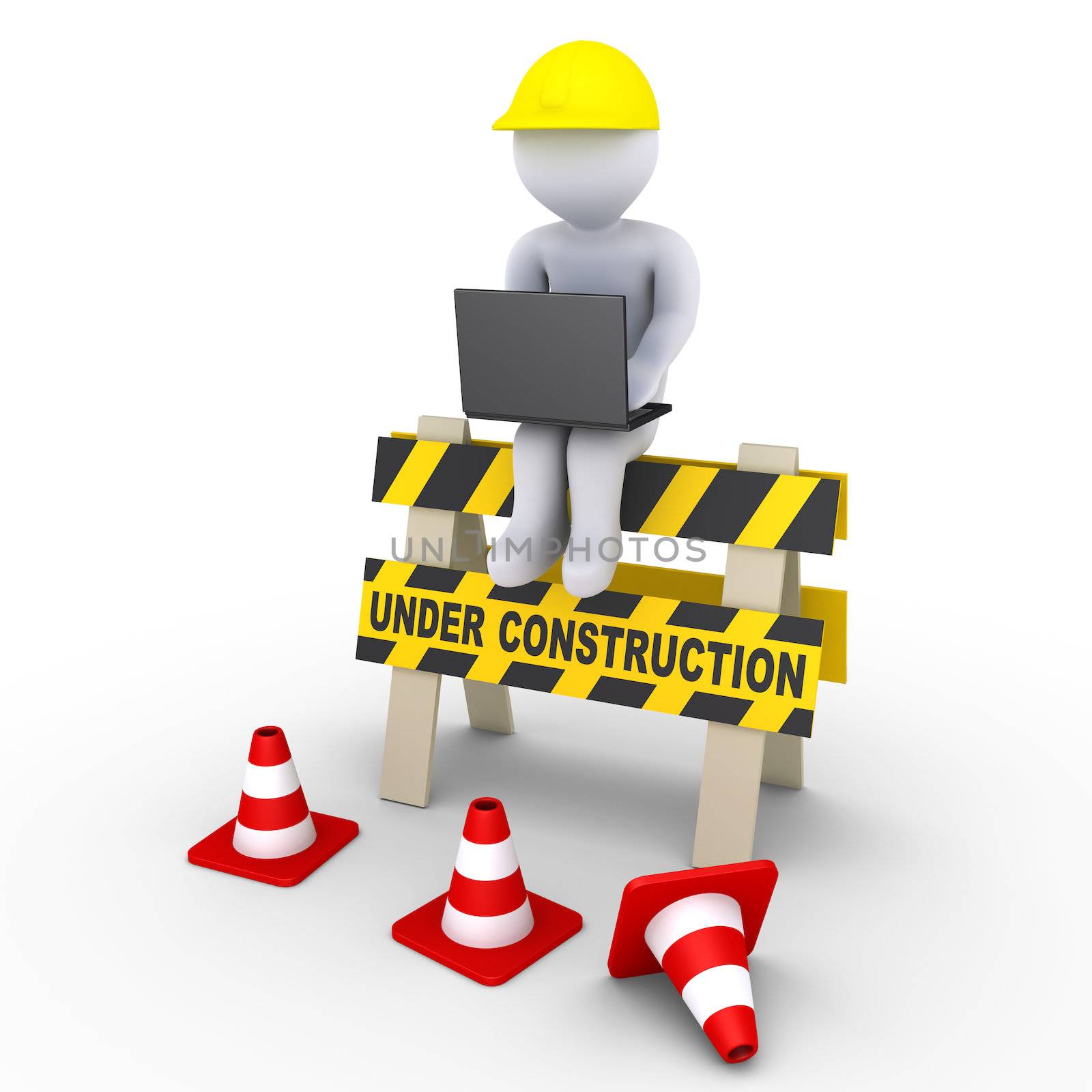 Under construction sign and a worker with laptop by 6kor3dos