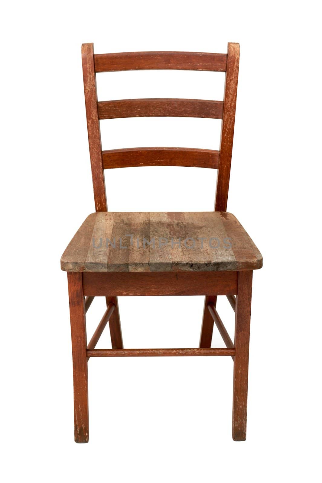 A wooden chair isolated against a white background