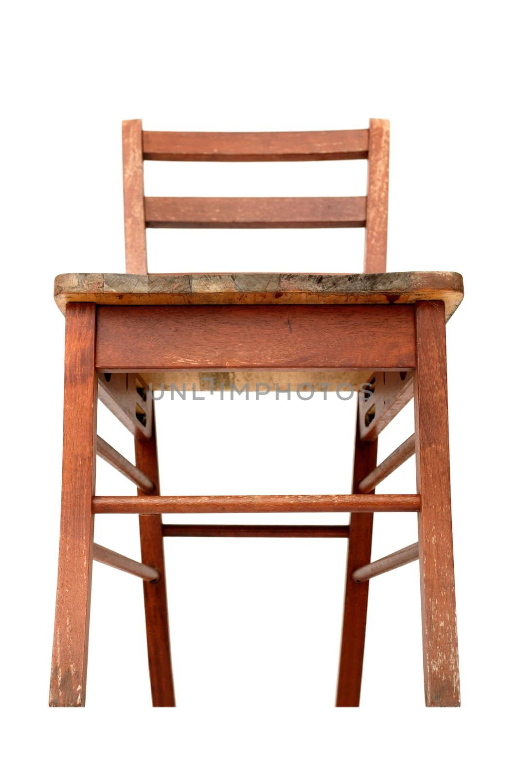 A wooden chair isolated against a white background