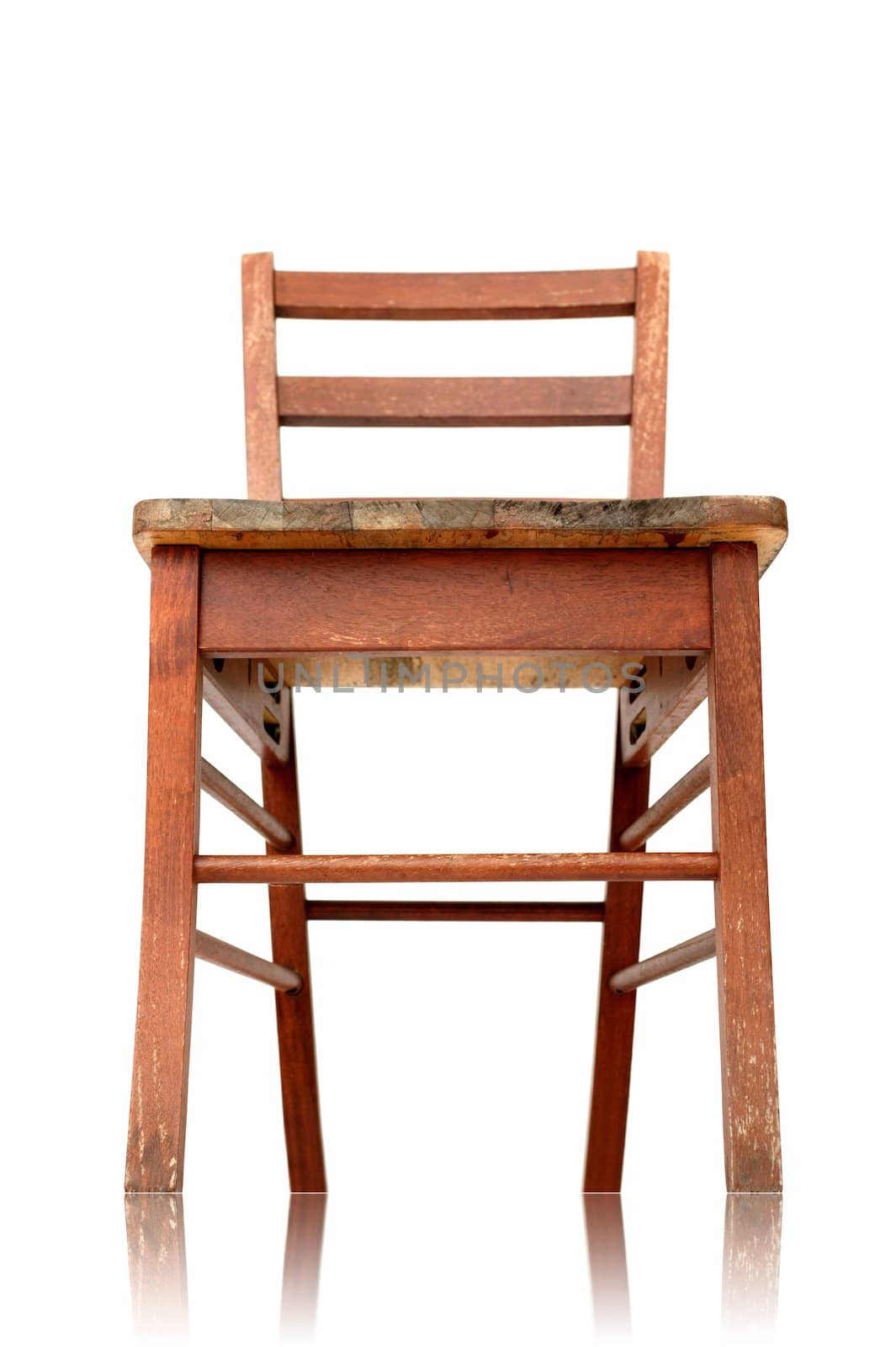 A wooden chair isolated against a white background