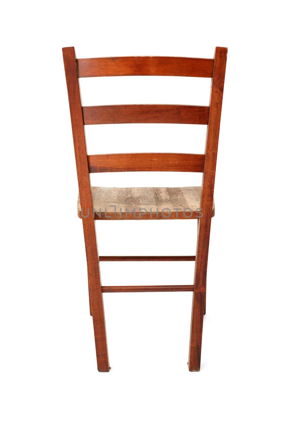 A wooden chair isolated against a white background