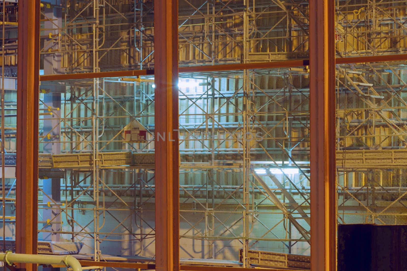 highly detailed construction site with scenic night illumination