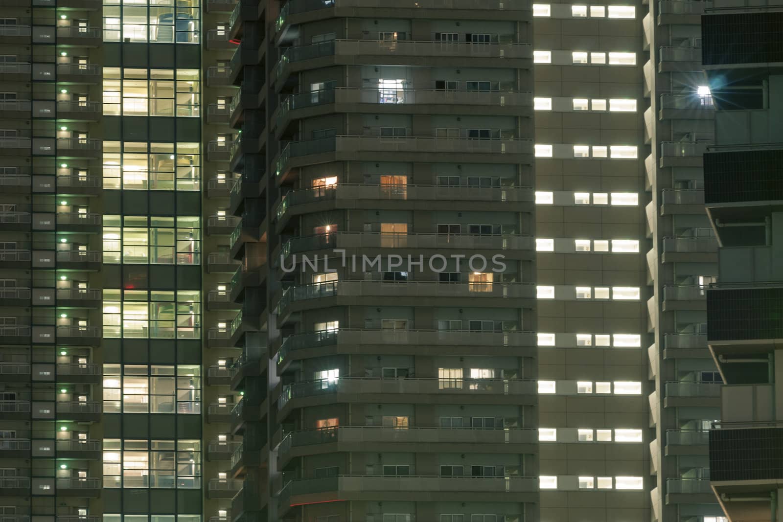  highly-detailed night windows pattern of modern metropolis, Tokyo, Japan