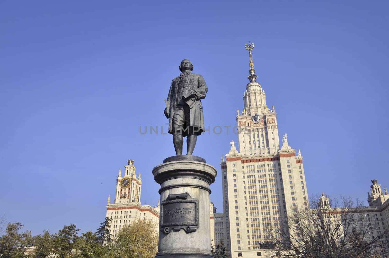 Lomonosov monument and main building of Moscow state University behind it