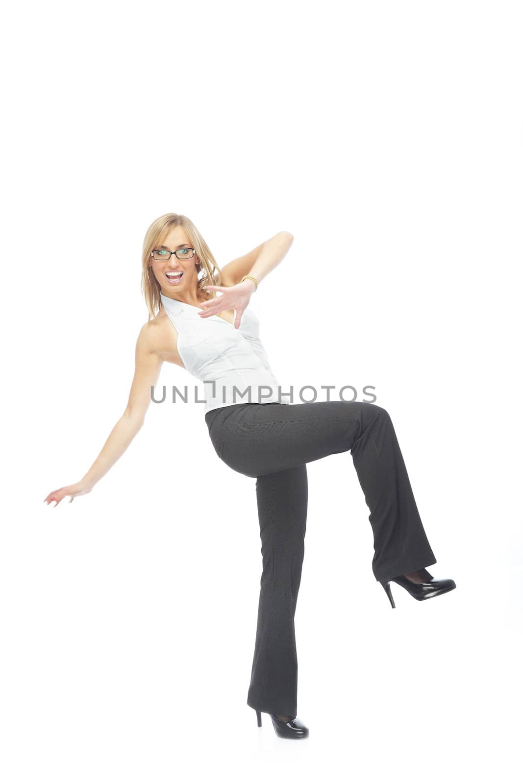 Successful happy businesswoman on a white background