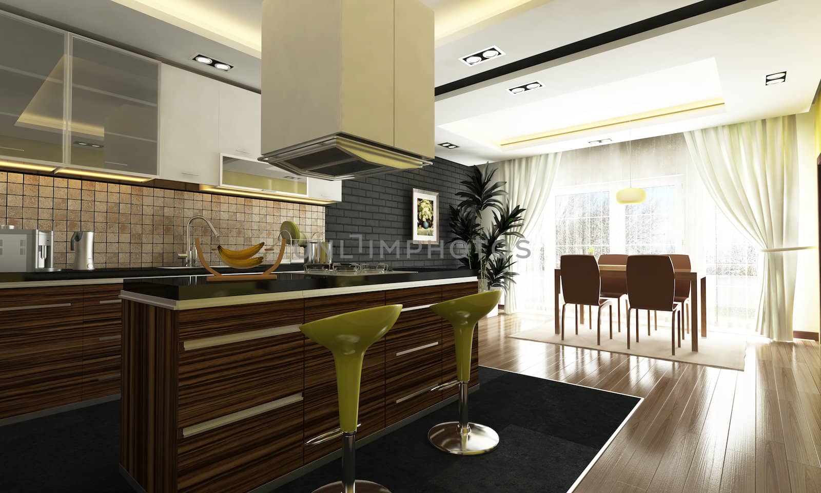 modern kitchen design with 3d render