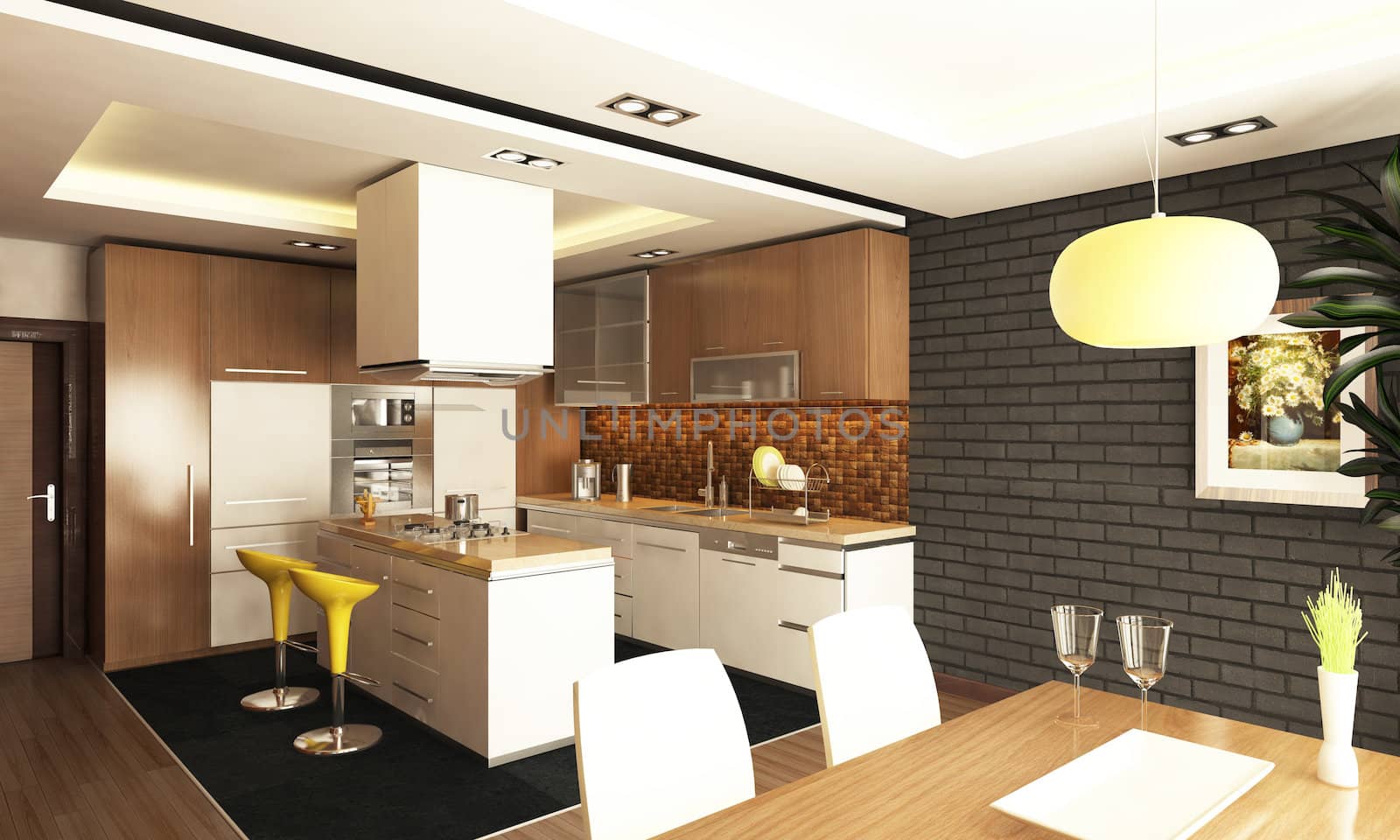 modern kitchen design with 3d render