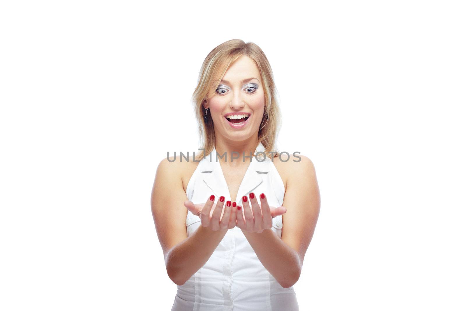 Happy lady holding something in her hands