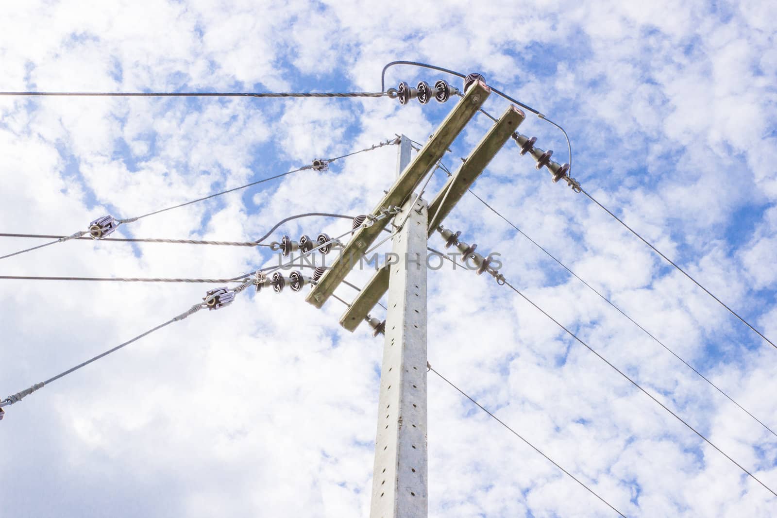 Electricity post in blue sky background