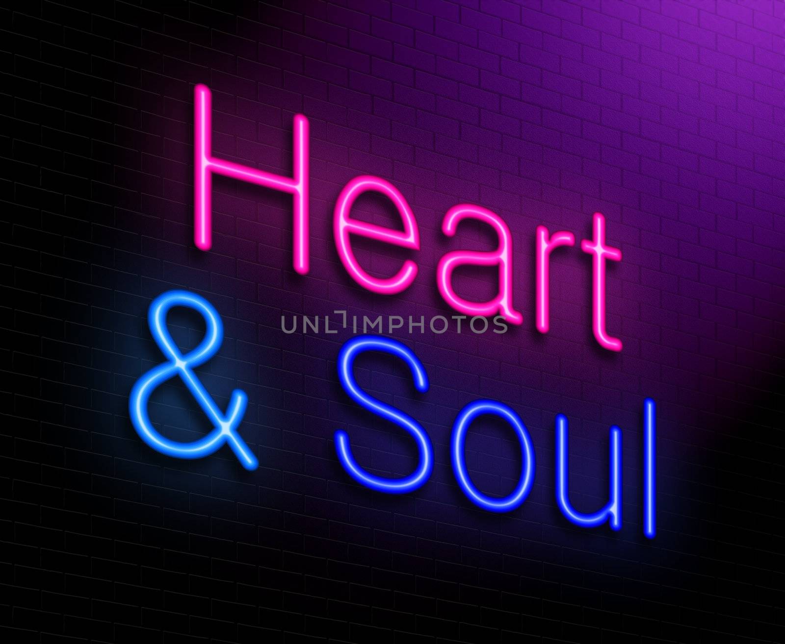 Illustration depicting an illuminated neon sign with a heart and soul concept.