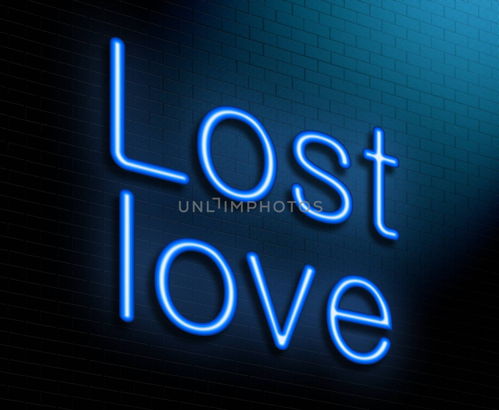 Illustration depicting an illuminated neon sign with a lost love concept.