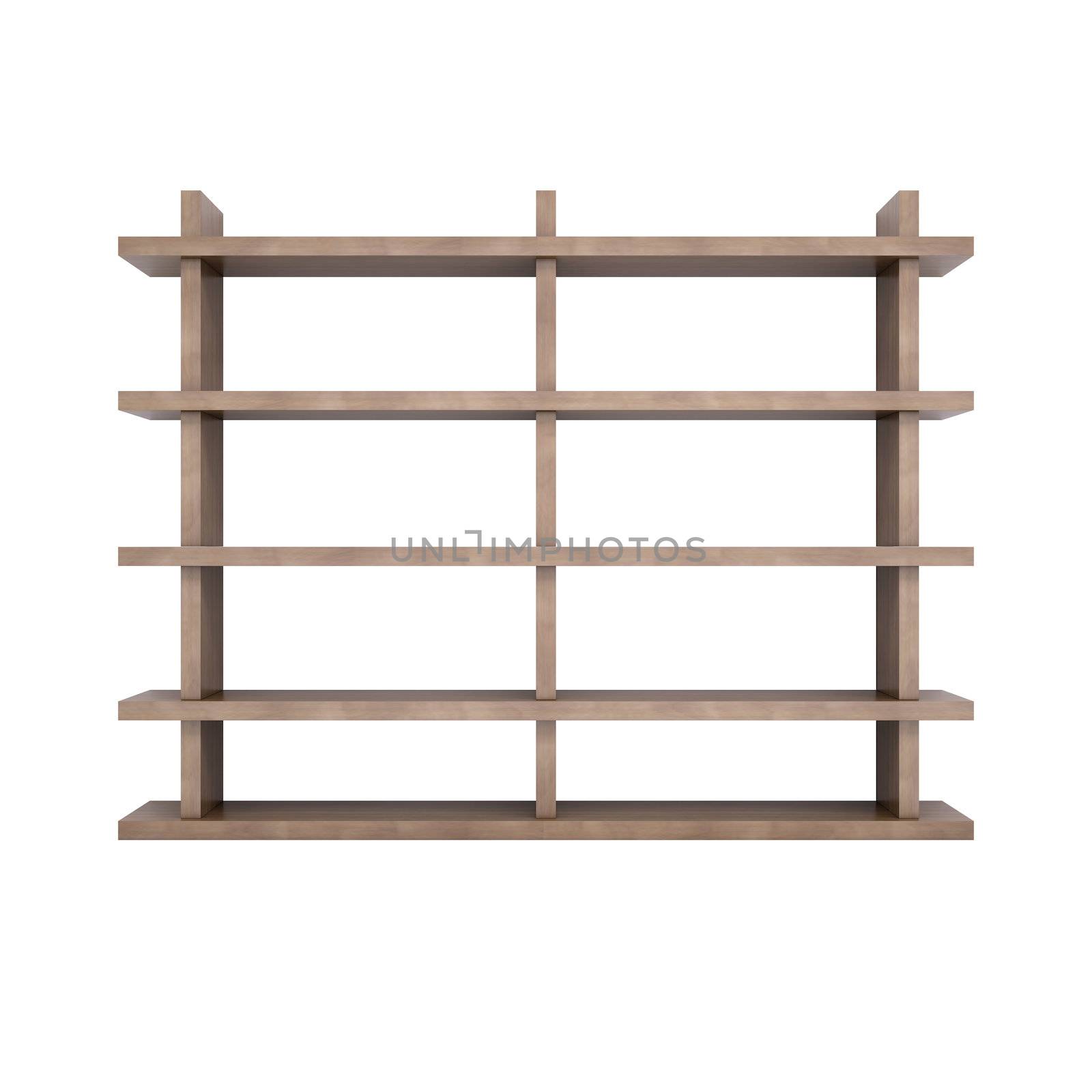 Wooden shelves. 3d rendering on white background