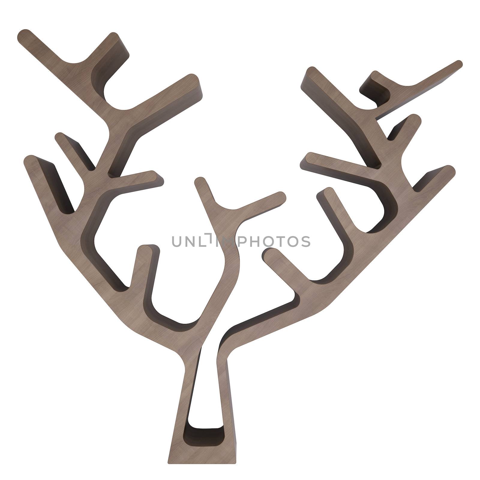 Shelves in the form of a tree. 3d rendering on white background