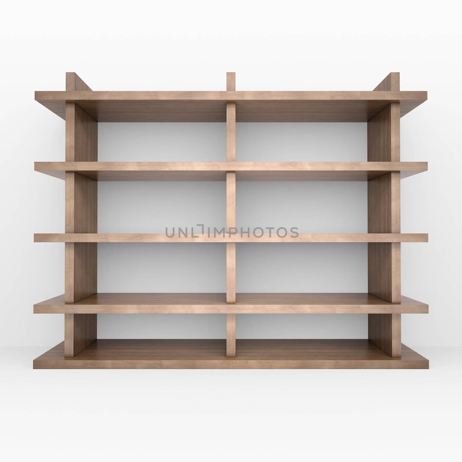 Wooden shelves. 3d rendering on white background