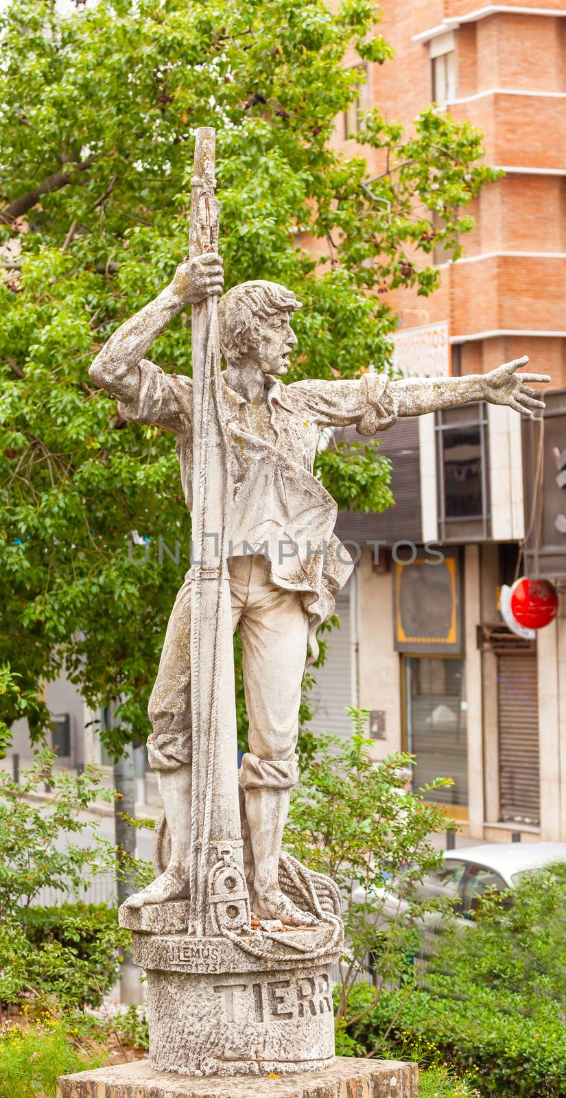 Land Ho Rodgrigo de Triana Statue Seville Andalusia Spain. Columbus Seaman first to see America, born in Triana. Sculptor J. Lemus 1973