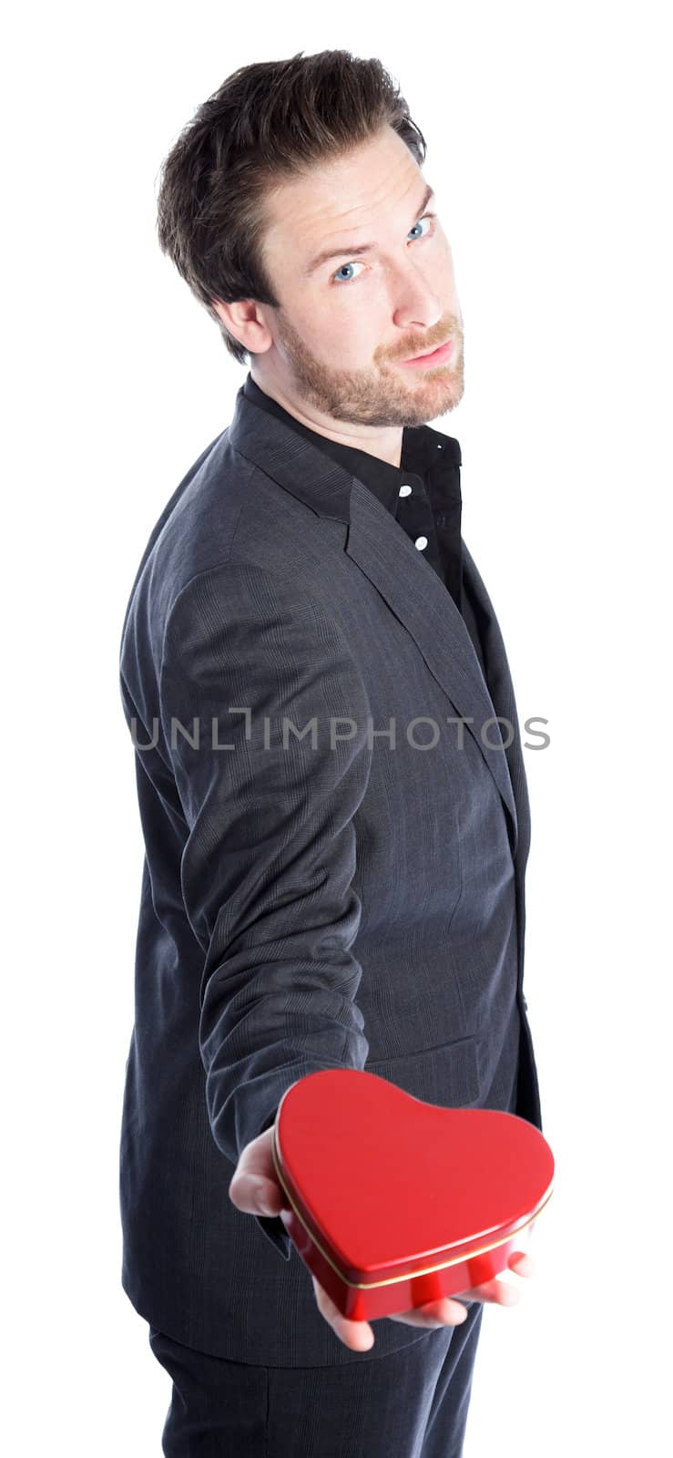 Attractive 30 years old caucasion man shot in studio isolated on a white background