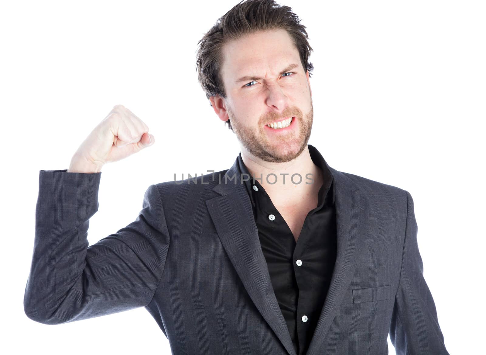 Attractive 30 years old caucasion man shot in studio isolated on a white background