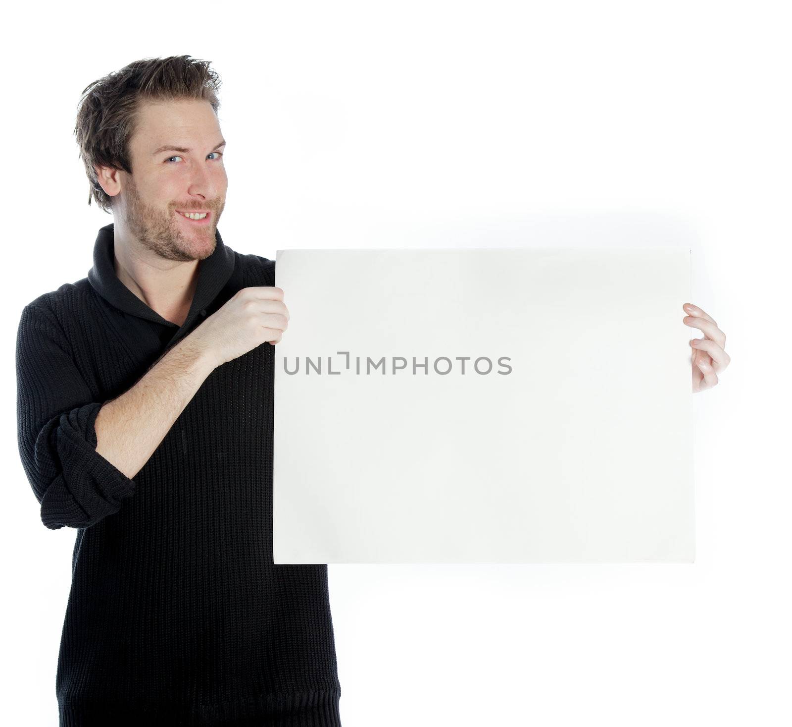 Attractive 30 years old caucasion man shot in studio isolated on a white background