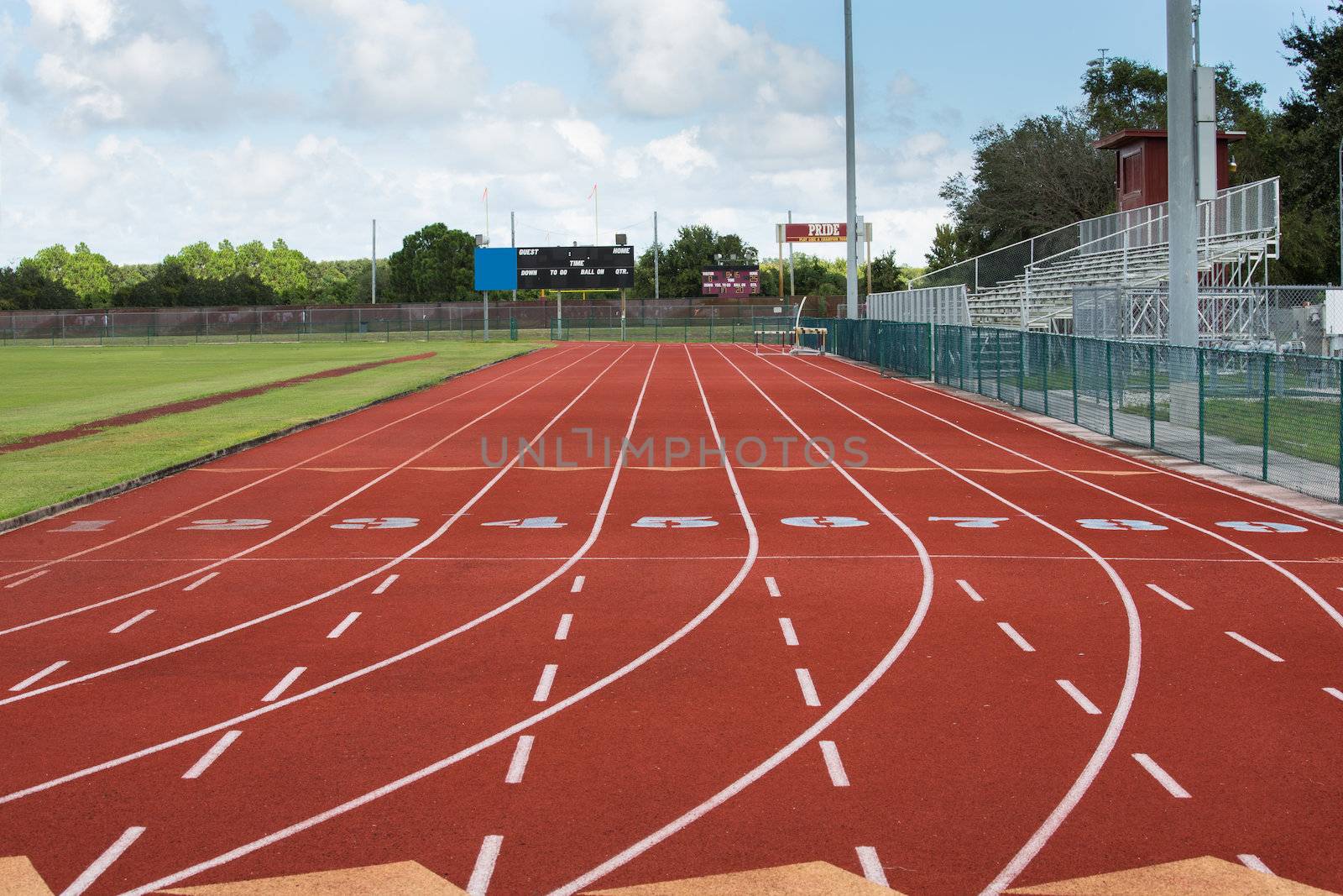 This image shows the nine lanes and the start at the local running track.