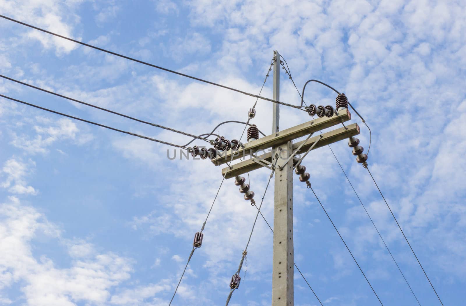 Electricity post in blue sky background