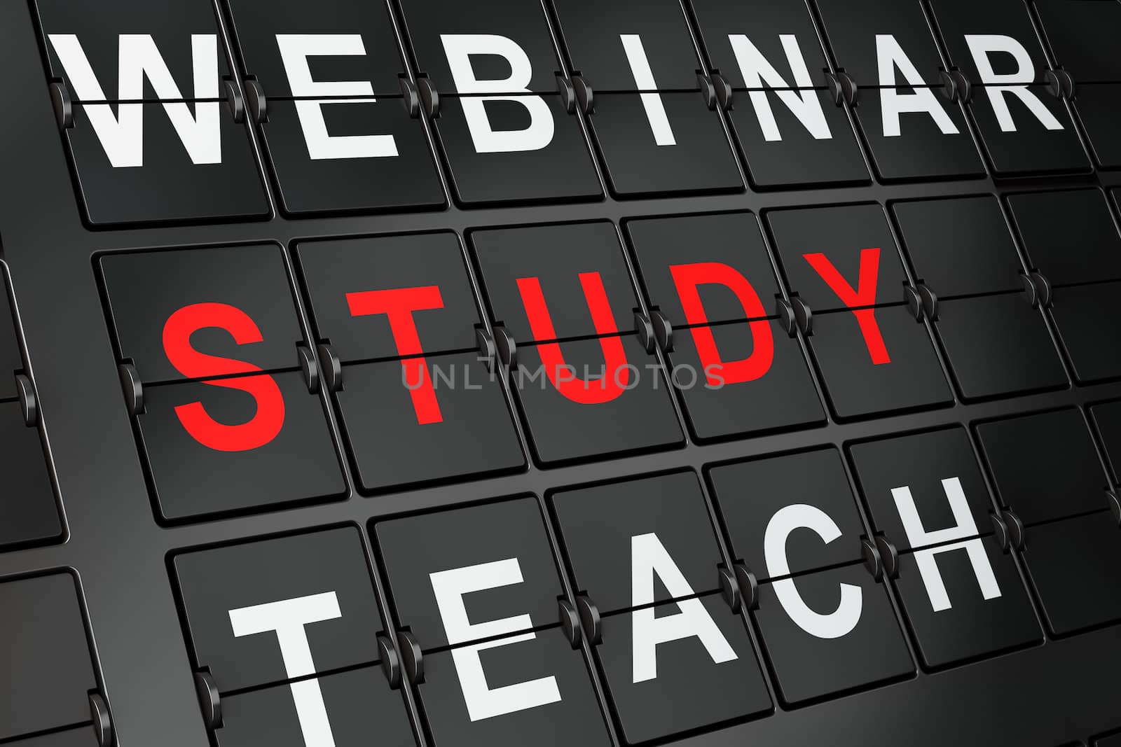 Education concept: Study on airport board background, 3d render