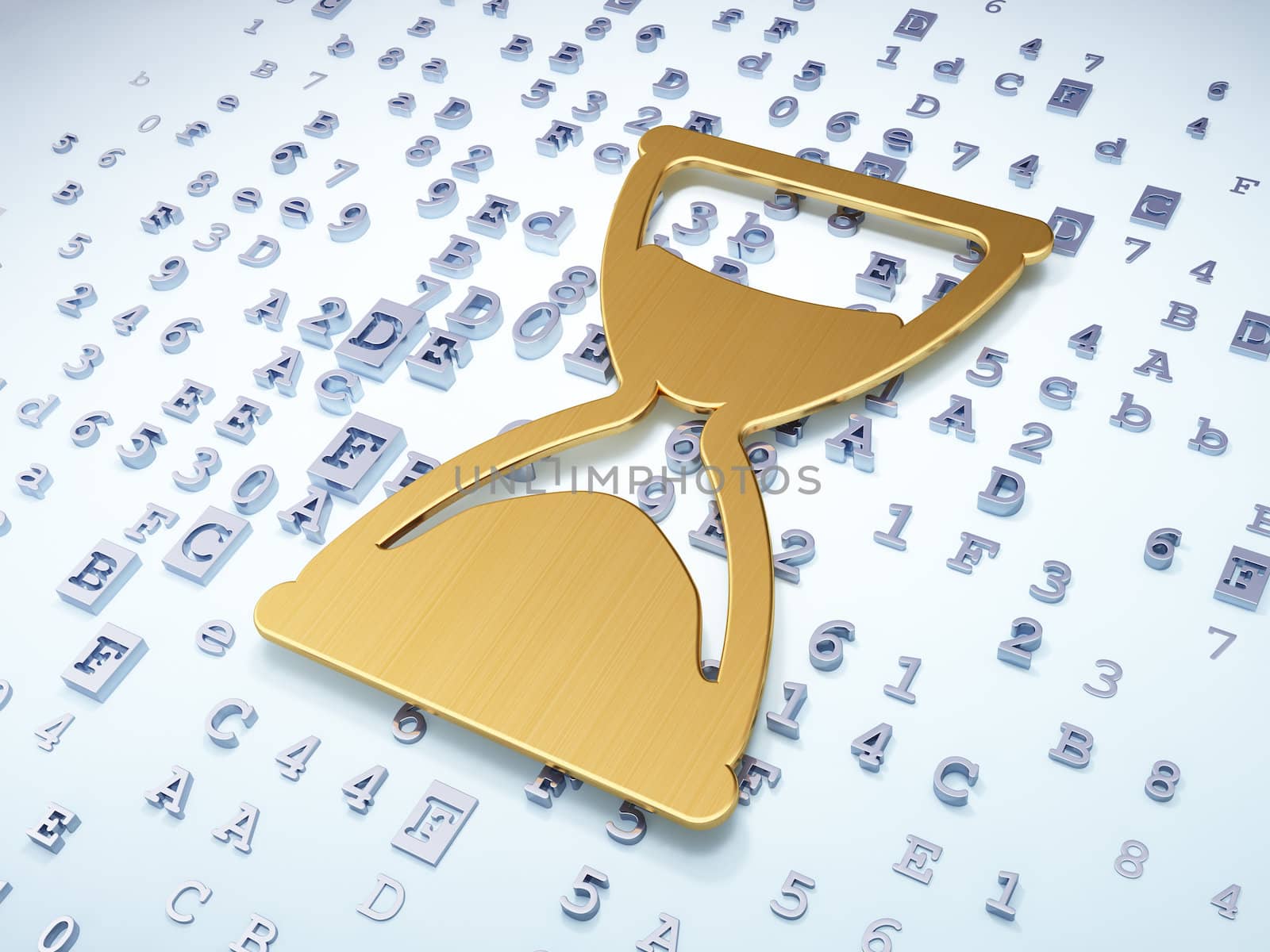 Time concept: Golden Hourglass on digital background, 3d render