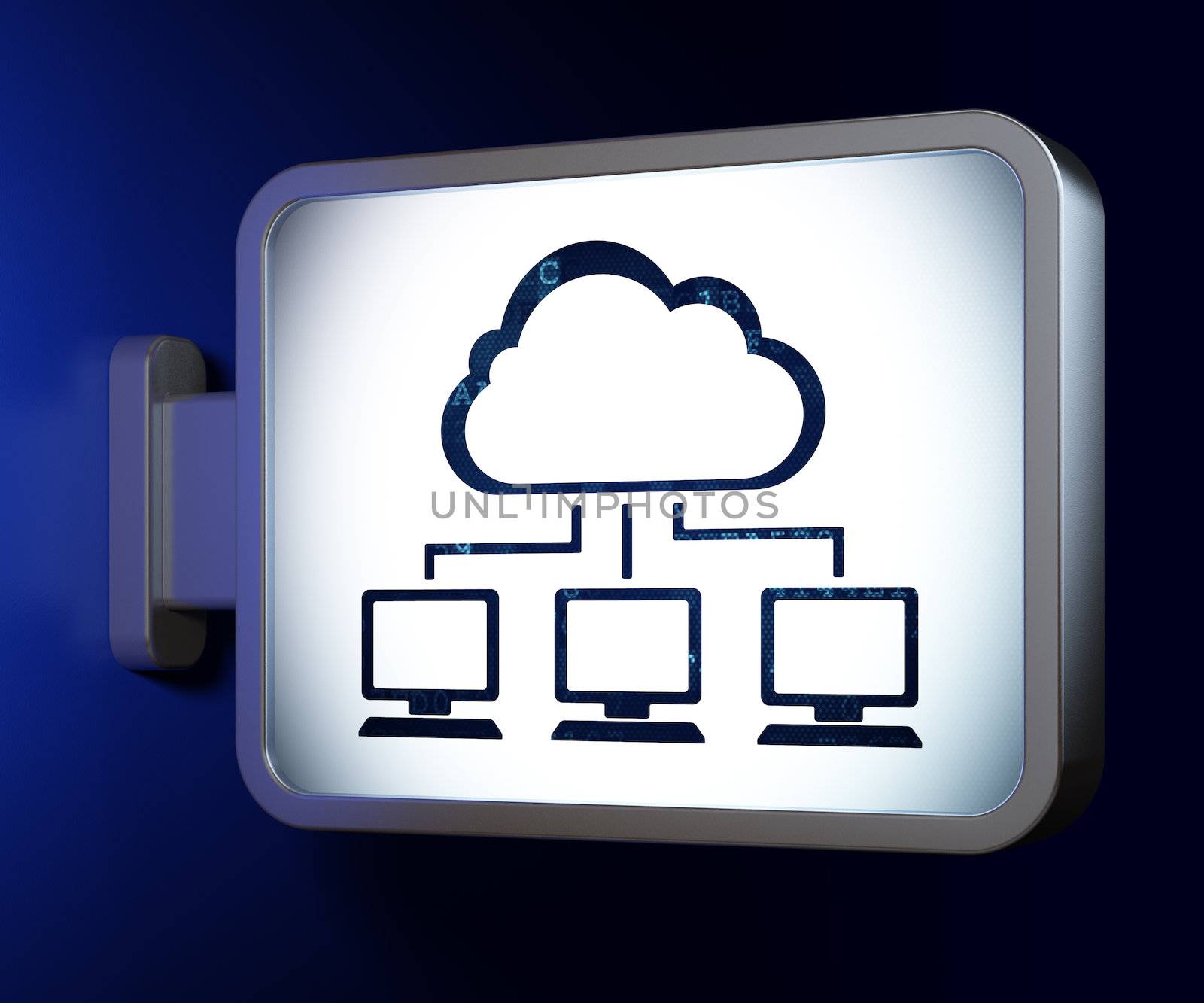 Cloud computing concept: Cloud Network on advertising billboard background, 3d render