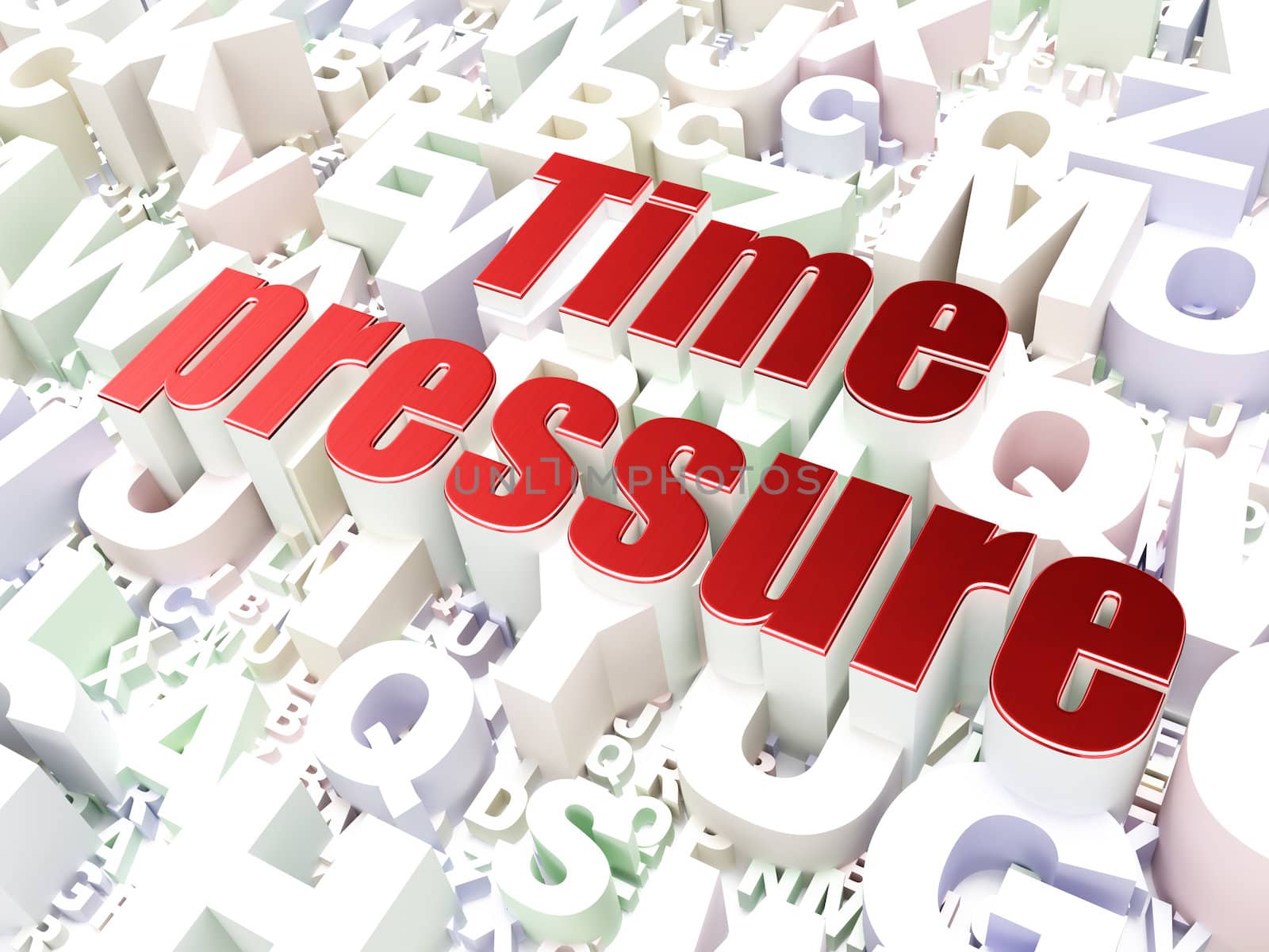 Timeline concept: Time Pressure on alphabet  background, 3d render