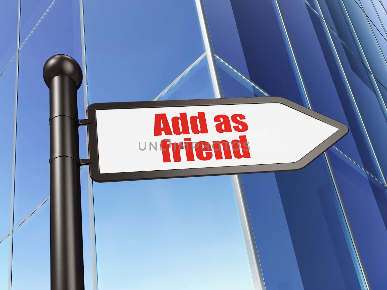 Social network concept: Add as Friend on Building background, 3d render