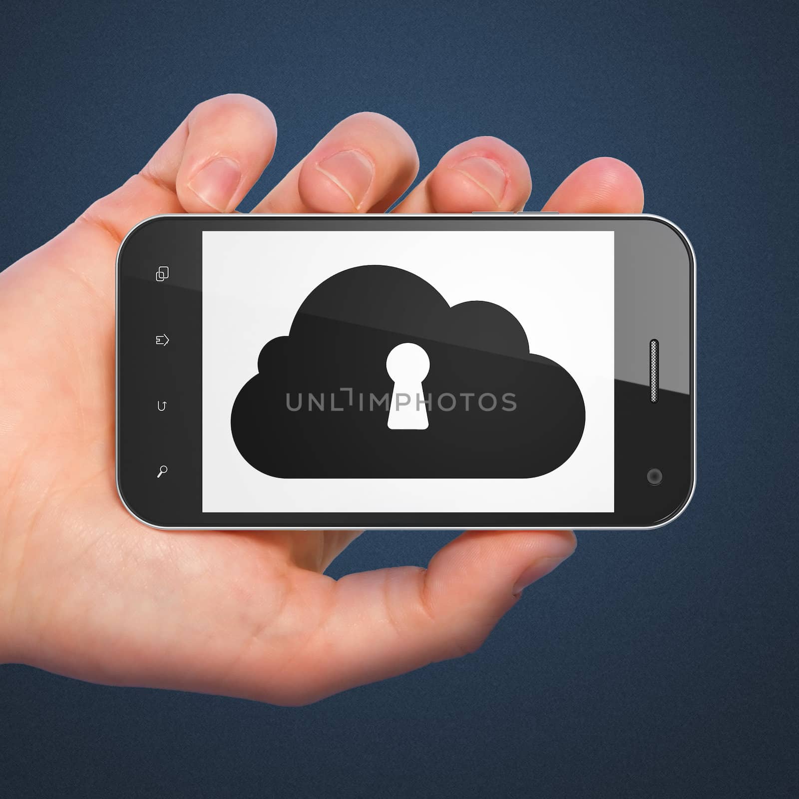 Networking concept: Cloud Whis Keyhole on smartphone by maxkabakov