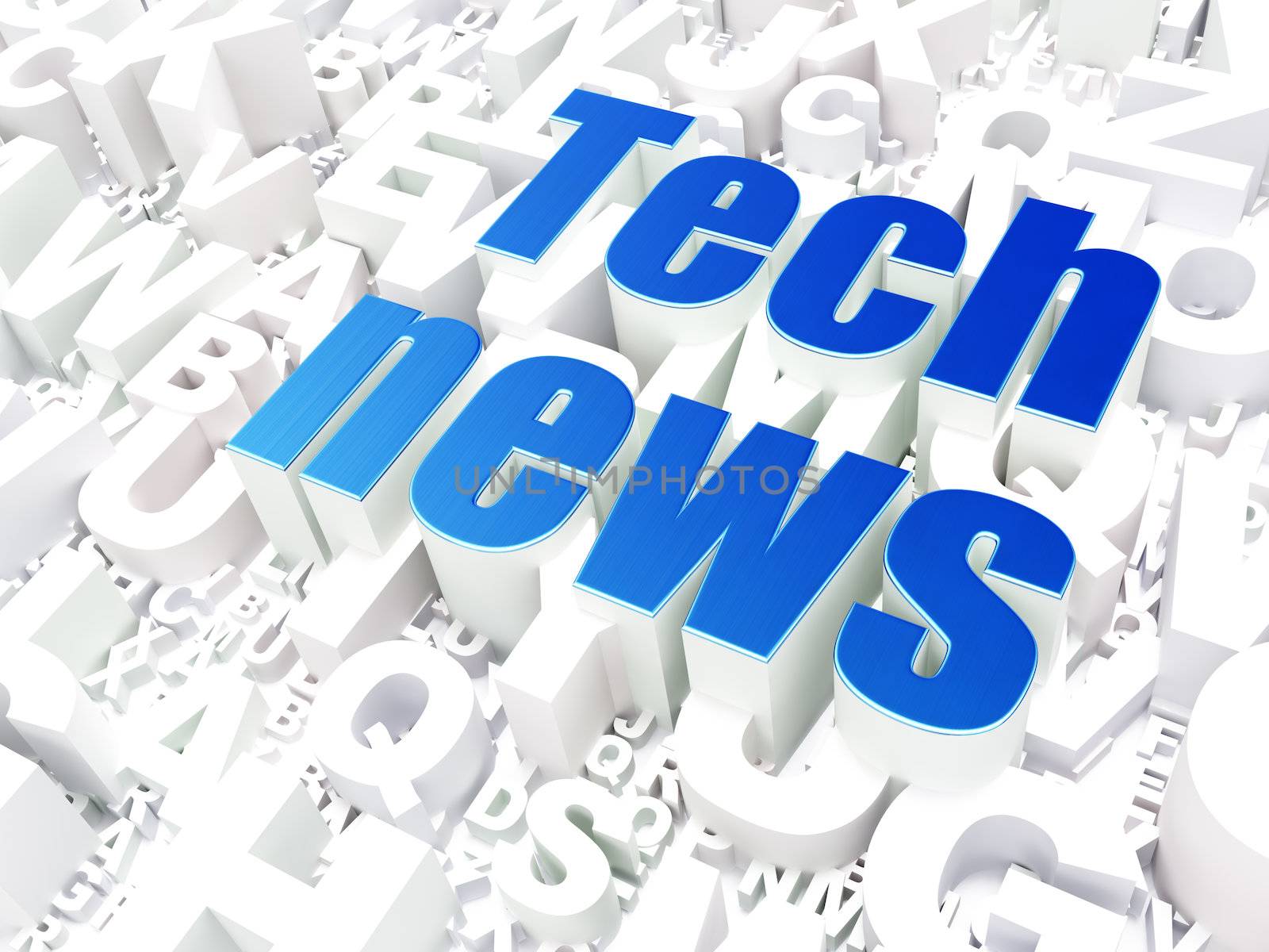 News concept: Tech News on alphabet  background, 3d render