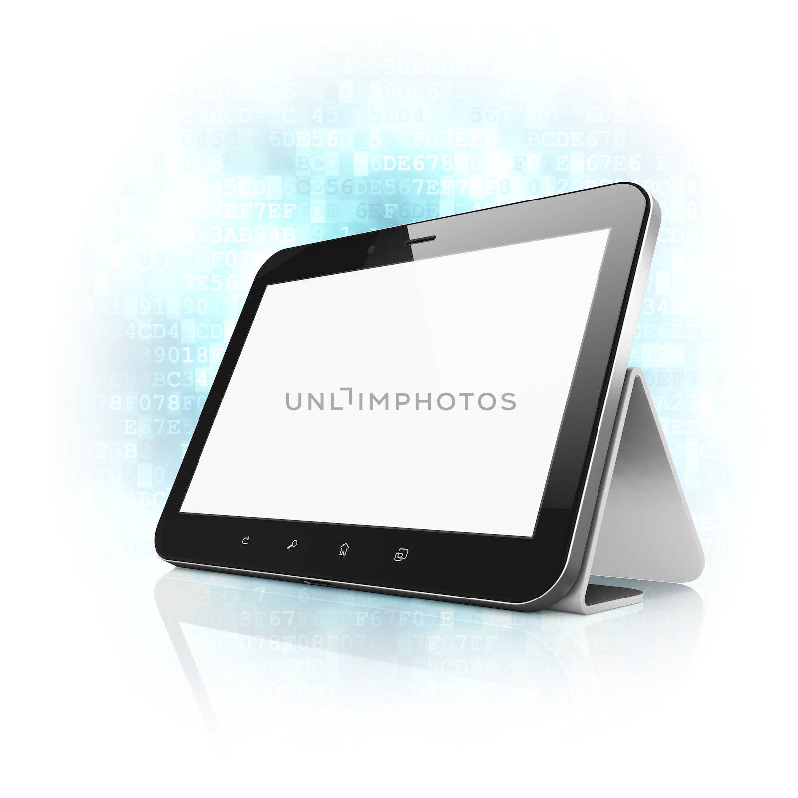 Black abstract tablet computer (tablet pc) with stand on digital by maxkabakov