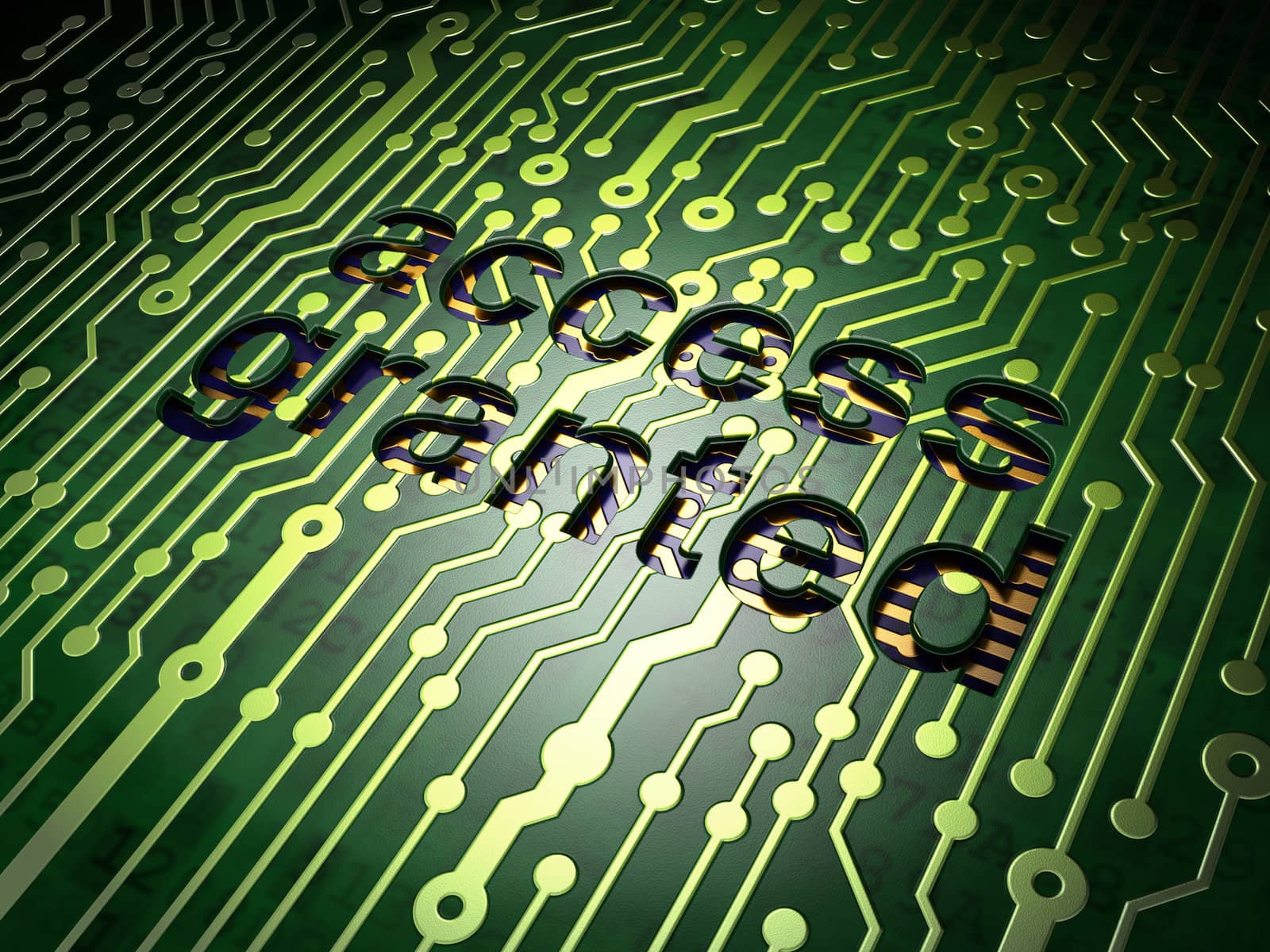 Privacy concept: circuit board with word Access Granted, 3d render