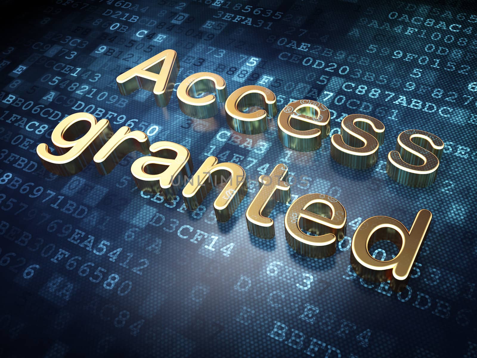 Security concept: Golden Access Granted on digital background, 3d render