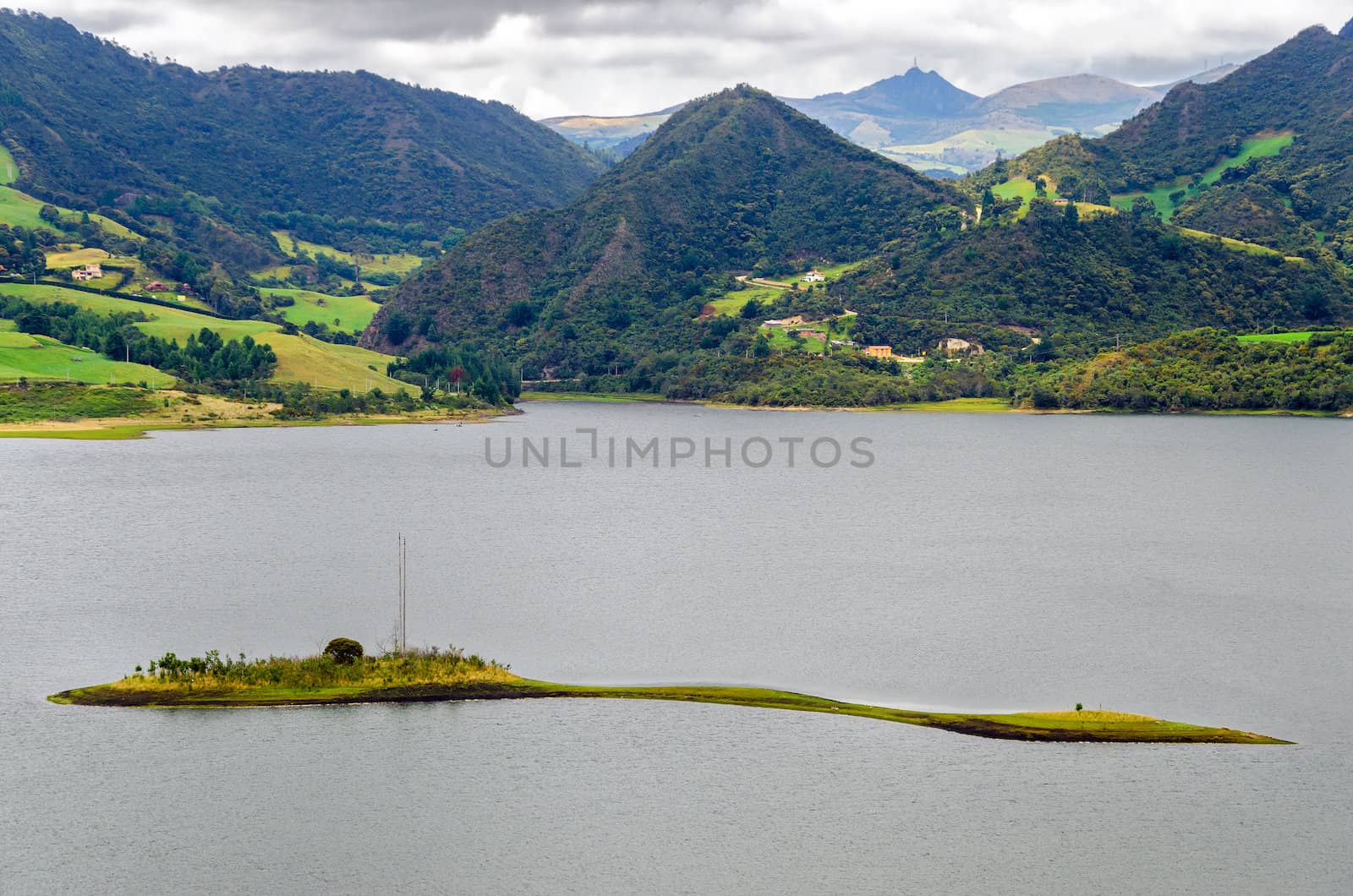 Small island in a lake in Neusa, Colombia