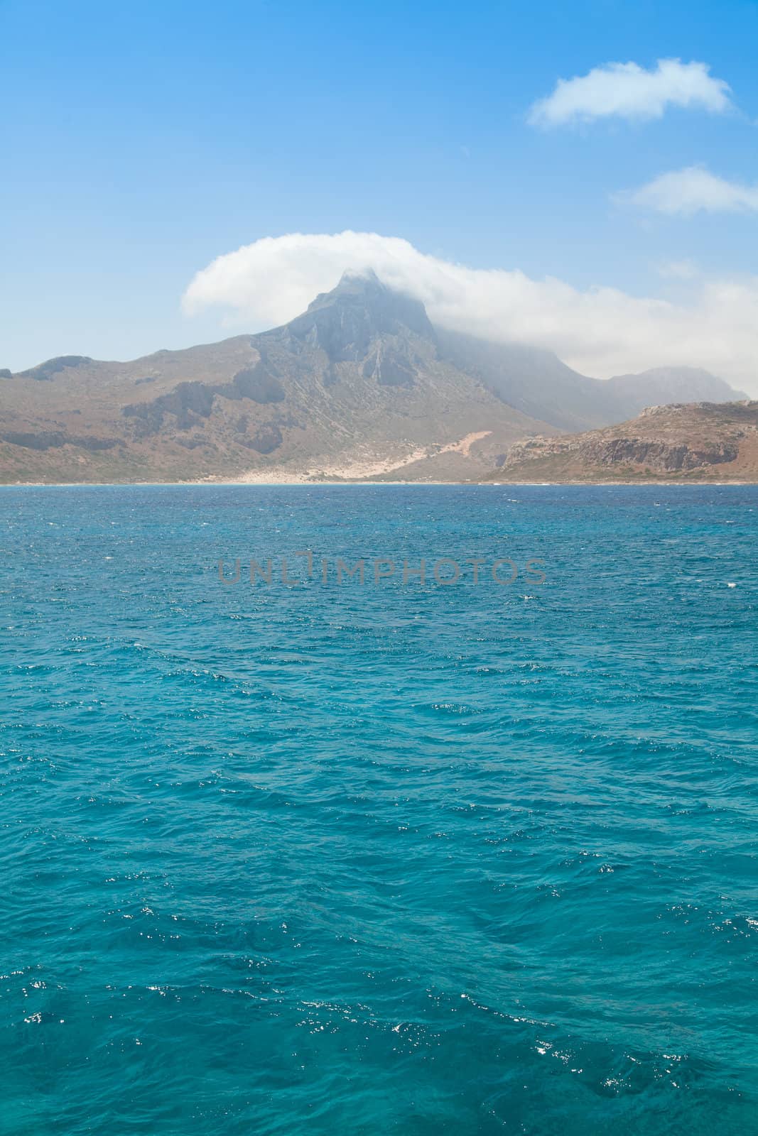 Mountain and sea view with beautiful clear water, Crete, Greece 