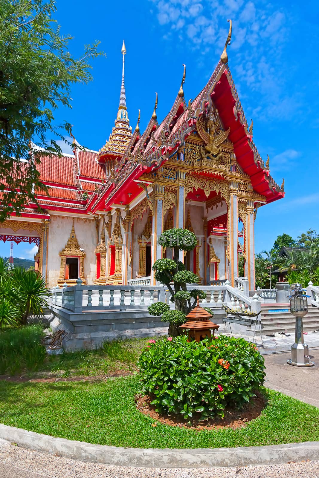 Beautiful Buddhist temple on  background of blue sky, Thailand.