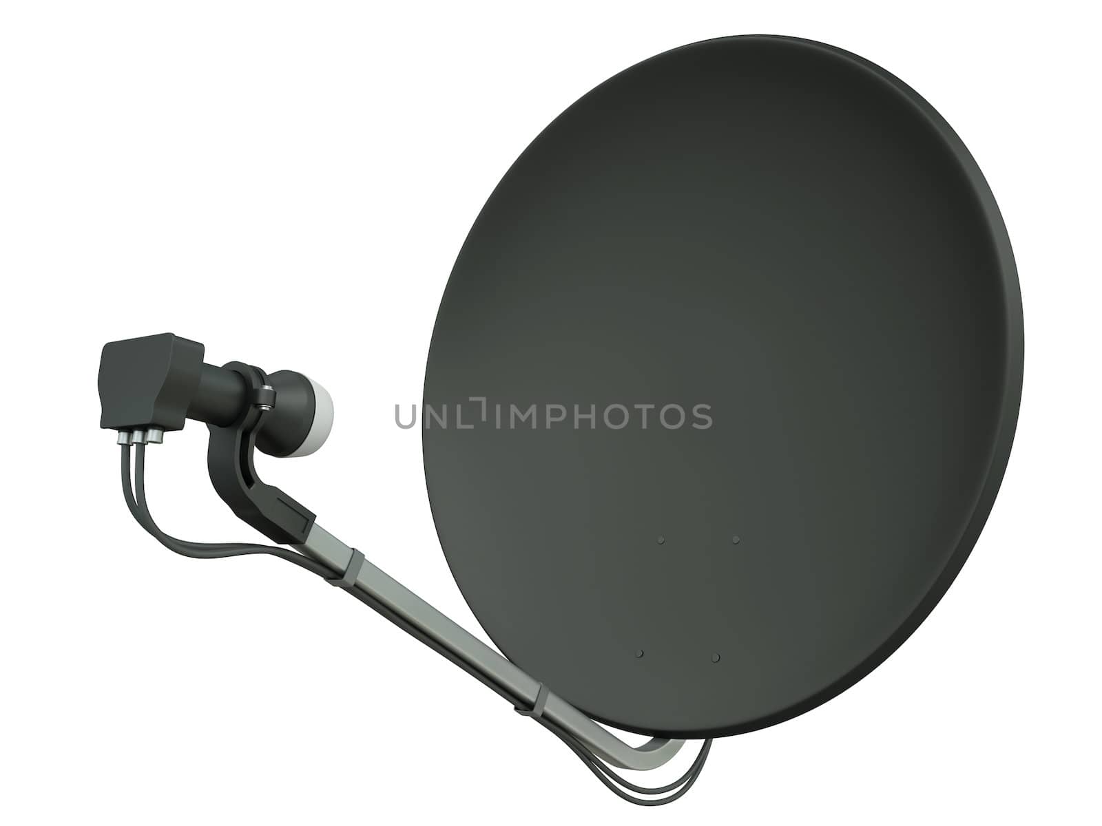 Black satellite dish isolated on a white background. 3D render.