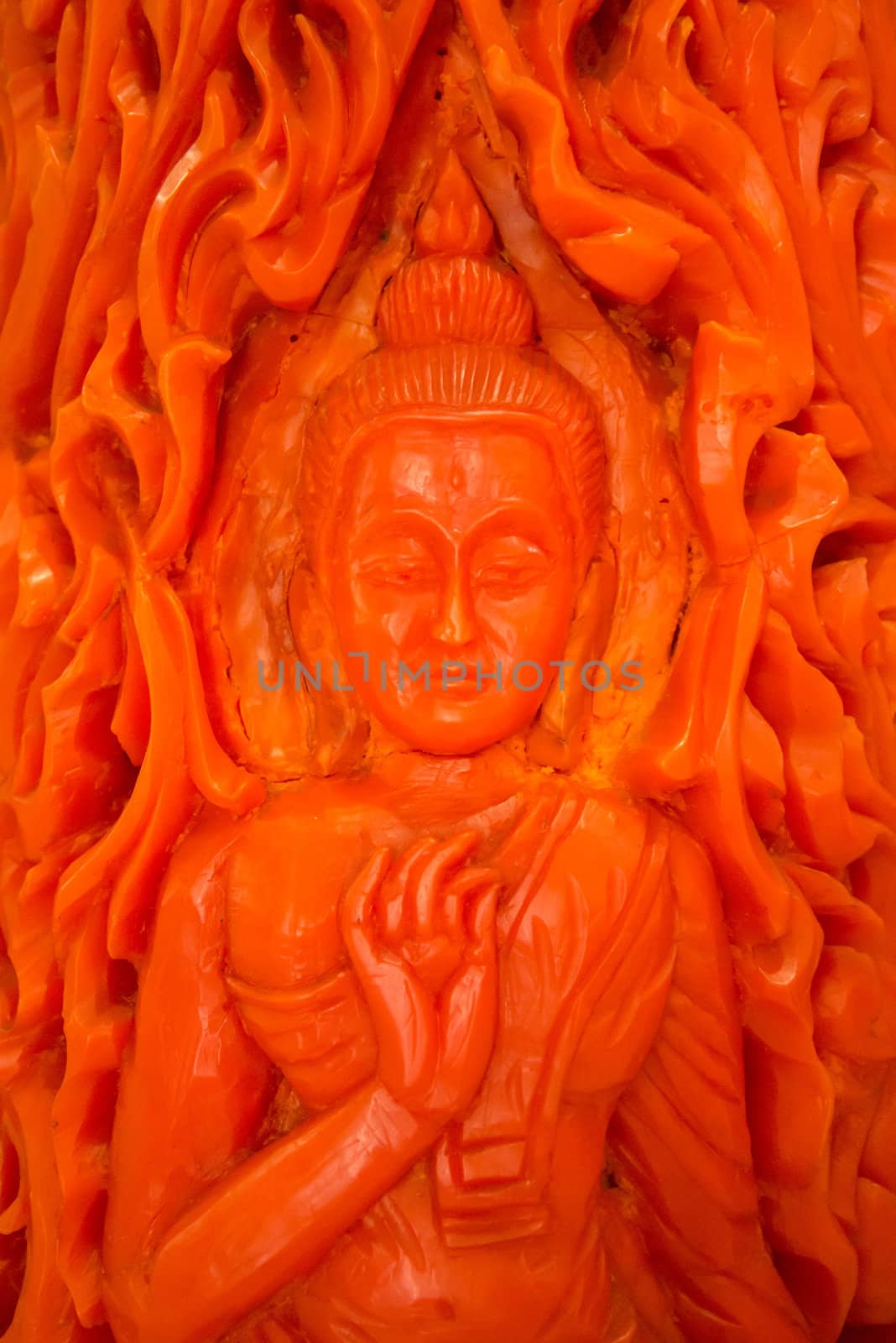 Buddha carved candles. In Ubon Ratchathani Province of Thailand.