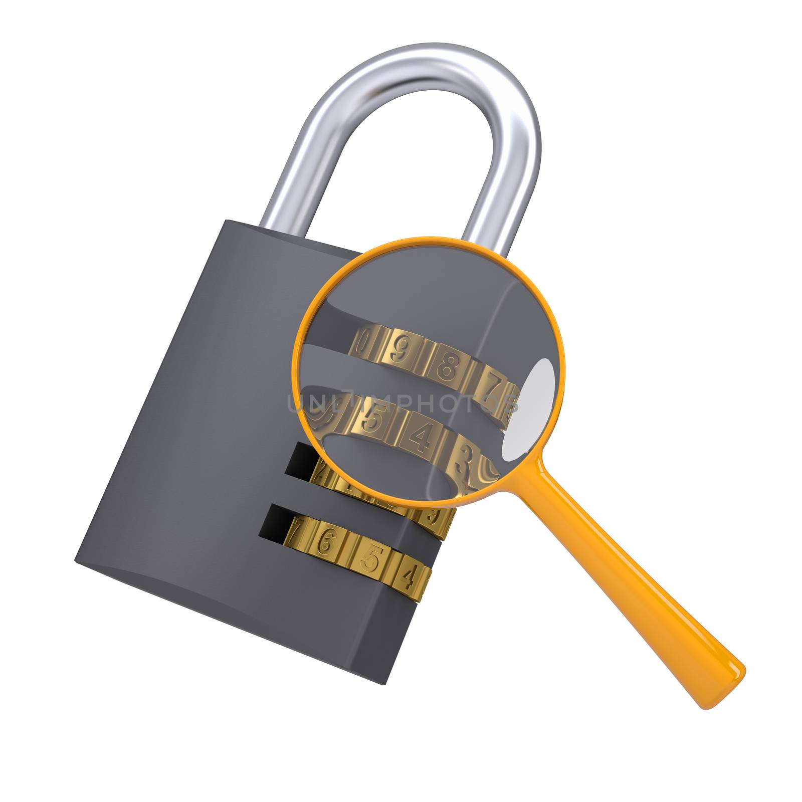 Analysis of security lock code. Isolated render on a white background
