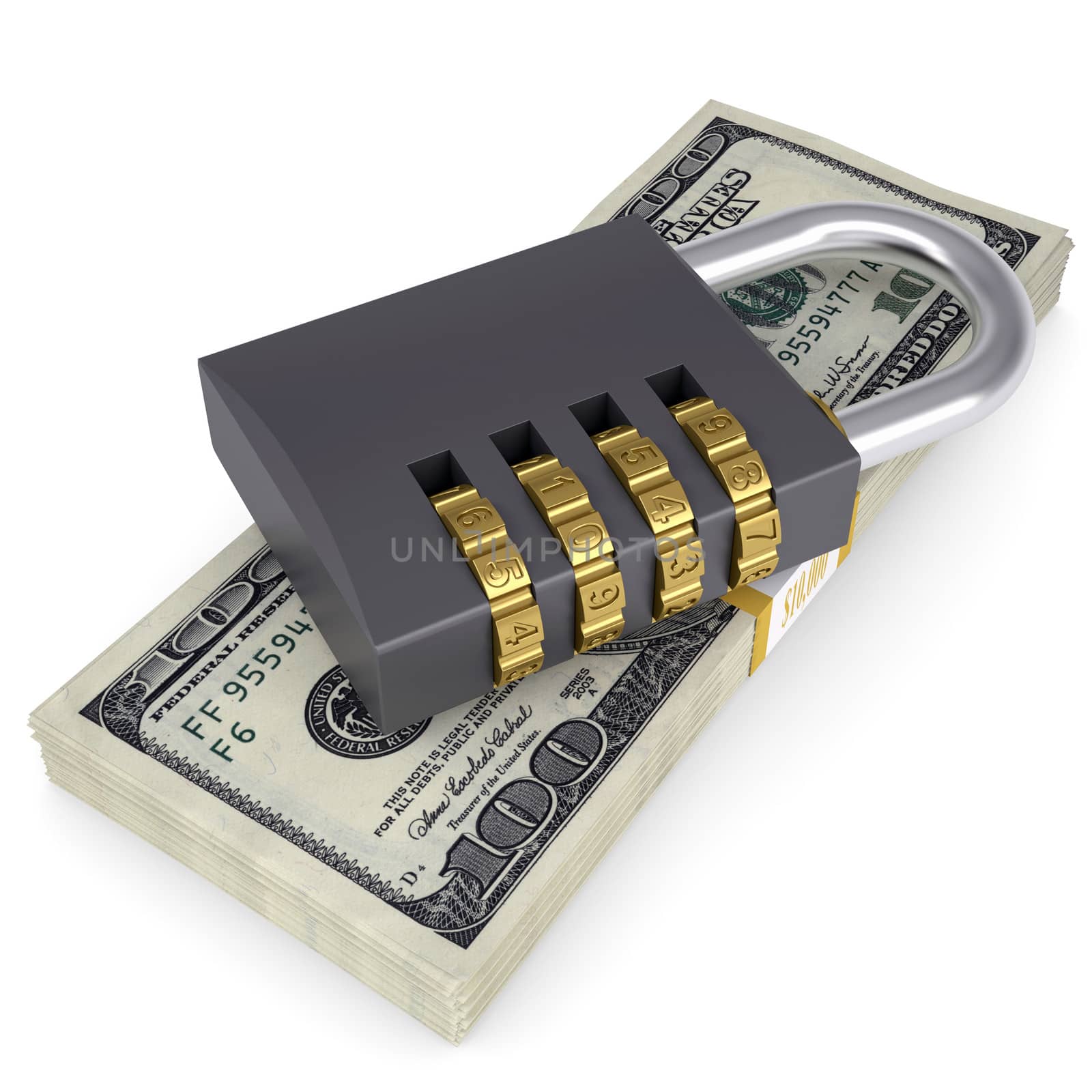 Combination lock on a pack of dollars by cherezoff