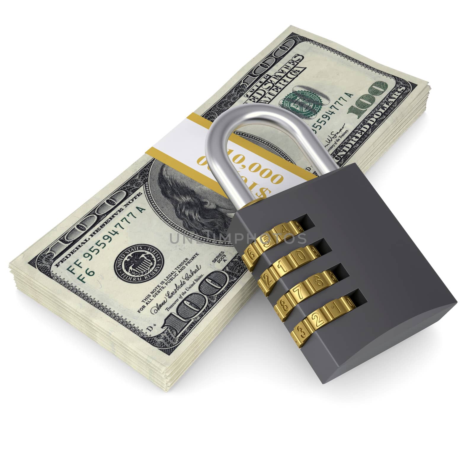 Combination lock on a pack of dollars by cherezoff