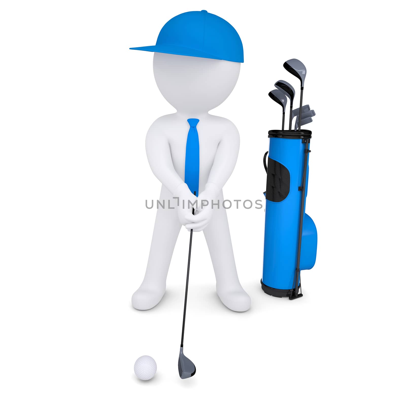 3d white man playing golf by cherezoff