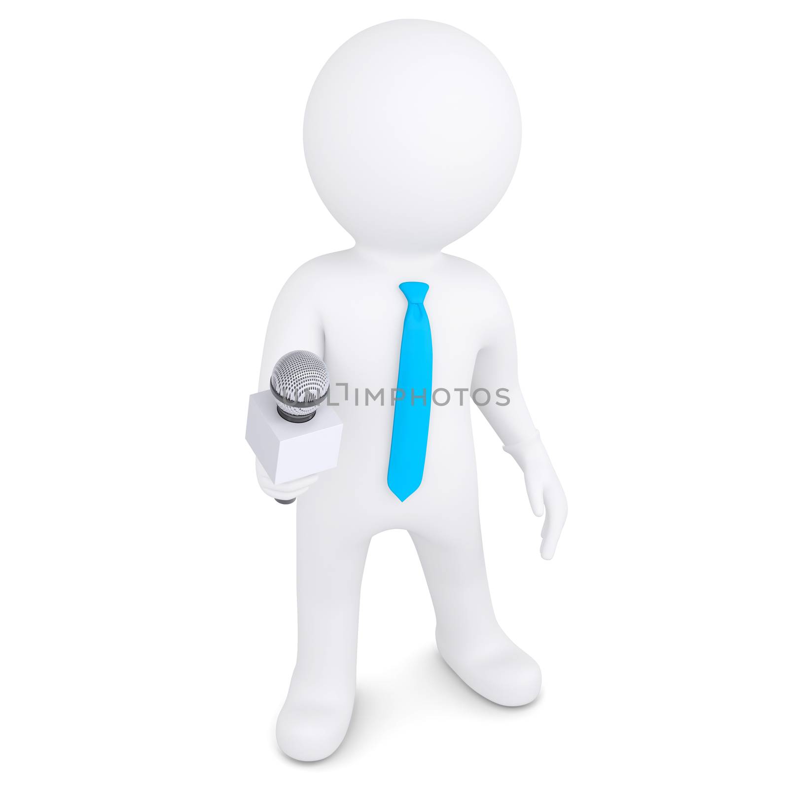 3d white man with a microphone. Isolated render on a white background