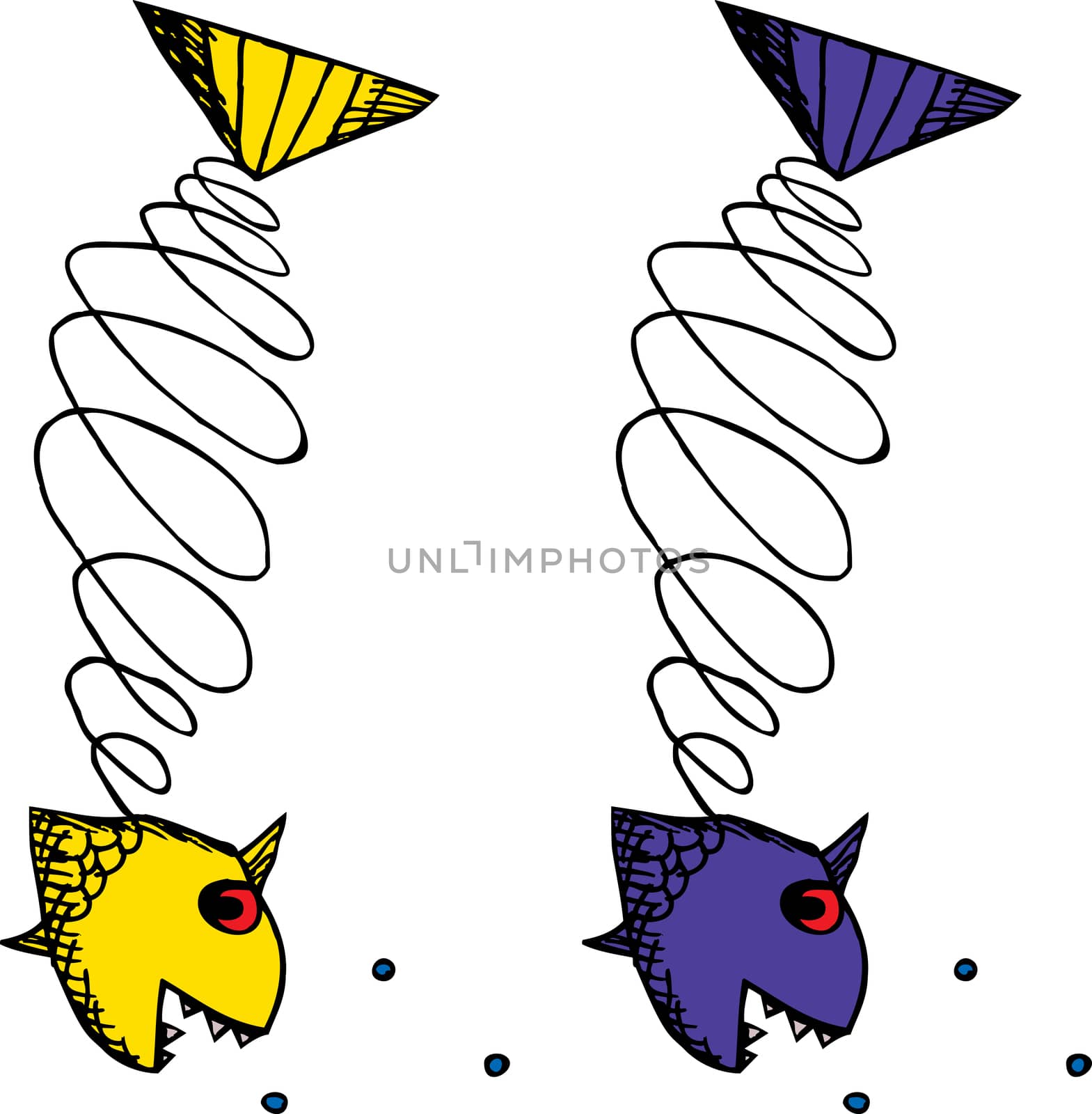 Doodle sketch of fish over isolated white background