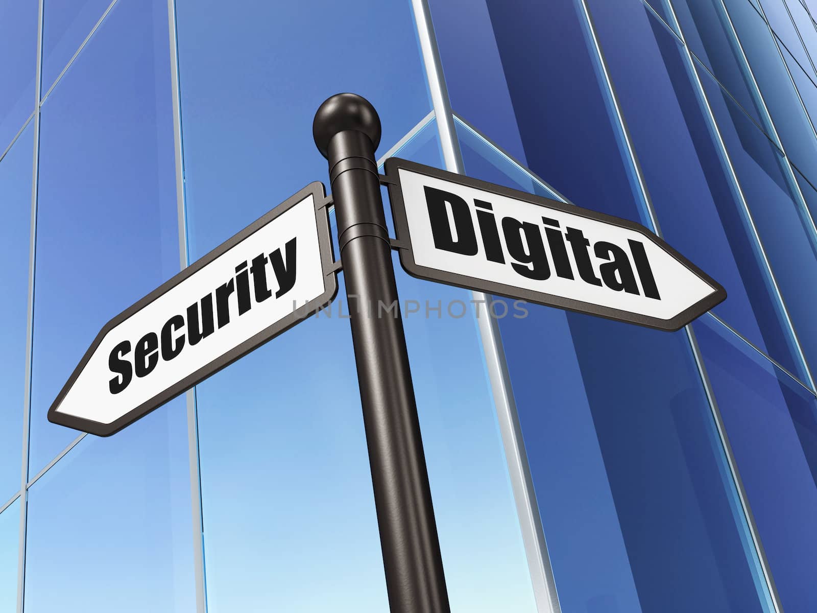 Protection concept: Digital Security on Building background, 3d render