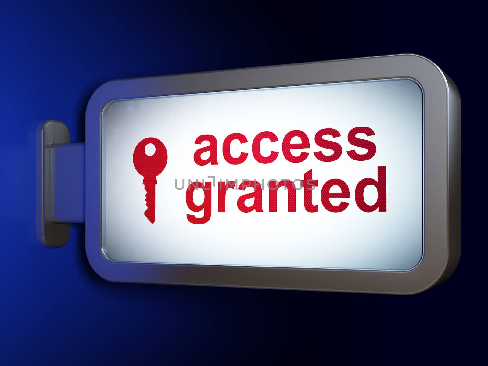 Security concept: Access Granted and Key on advertising billboard background, 3d render