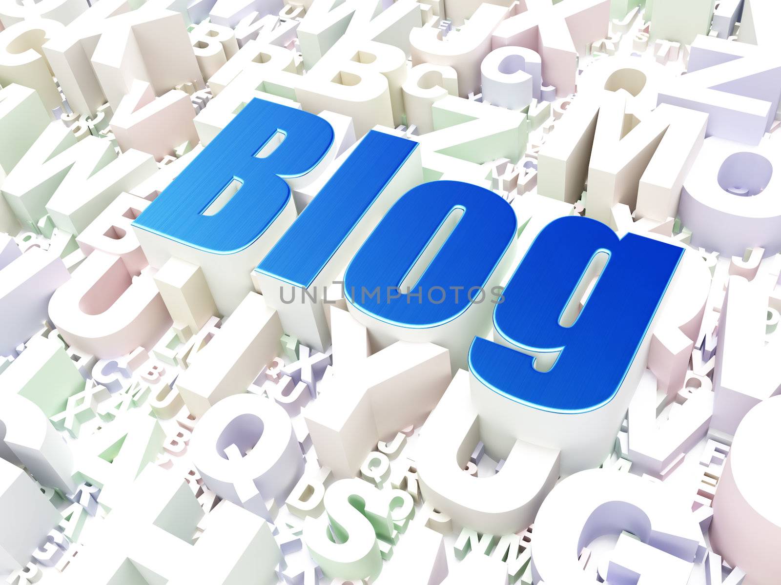 Web design concept: Blog on alphabet  background, 3d render
